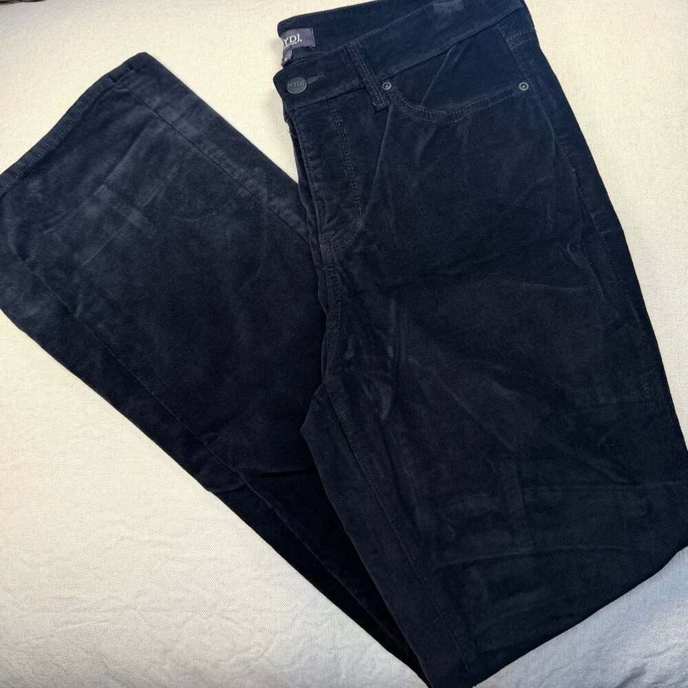 NYDJ Marilyn Straight Fit Lift Tuck Velveteen Pants Black Size 8